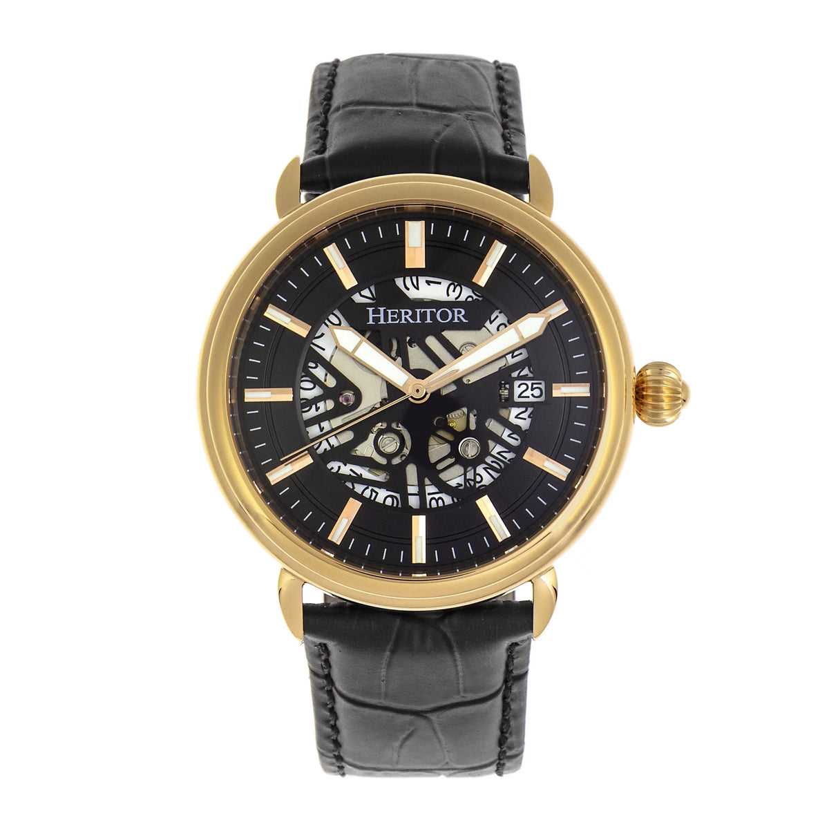 Heritor Automatic Mattias Leather-Band Watch W/Date - Sizeilver