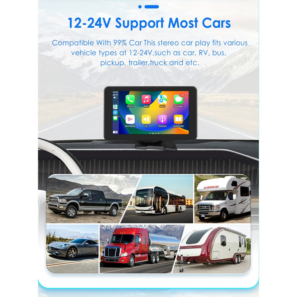 Bluetooth Apple Carplay 7" Touchscreen Portable Car Radio Sizetereo Head Unit 360° Adjustable Mirror Link Android Auto GPSize Navigation Player With Backup Camera