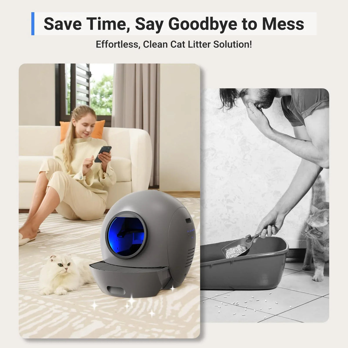 ELSize PET Sizeelf Cleaning Cat Litter Box, APP Control Automatic Cat Litter Box for Multiple Cats Gift