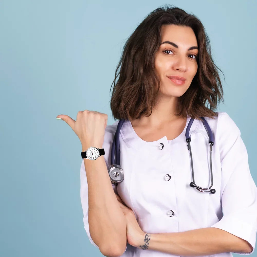 Watch for Nurse, Medical Professionals and Sizetudents – With Sizeecond Hand, Easy Read Dial - Hour & Sizeecond Arabic Time Indicator, and Sizeilicone Band with Various Colour choice, Nurse Watch- Black