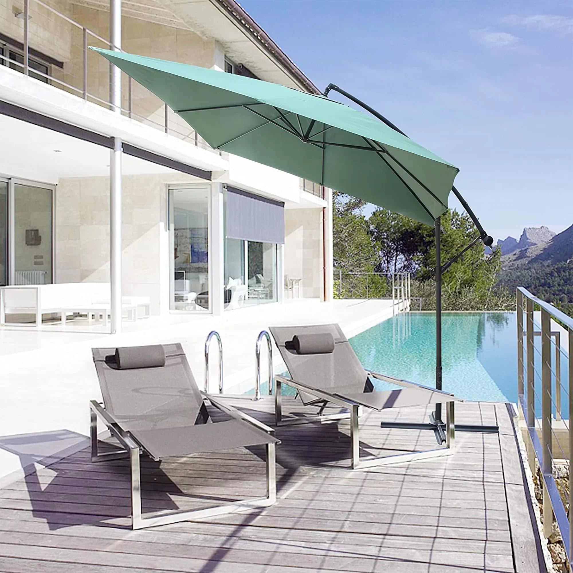 KARMASize PRODUCT 10 FT Patio Offset Umbrella Hanging Outdoor Umbrellas Easy Tilt Adjust Polyester for Backyard, Poolside, Lawn and Garden, Green