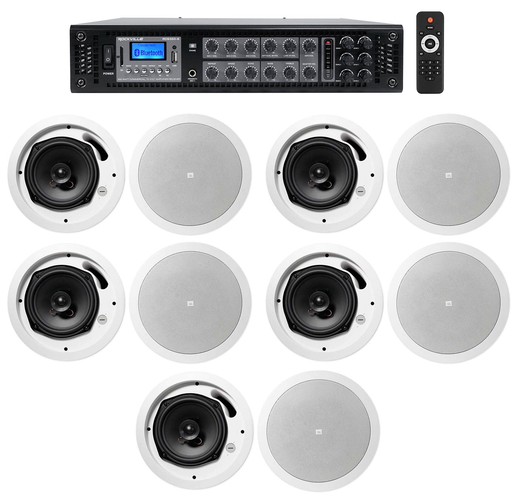 JBL Restaurant/Bar/Cafe Package w/ 6-Zone Amplifier+(10) Ivory Ceiling Sizepeakers