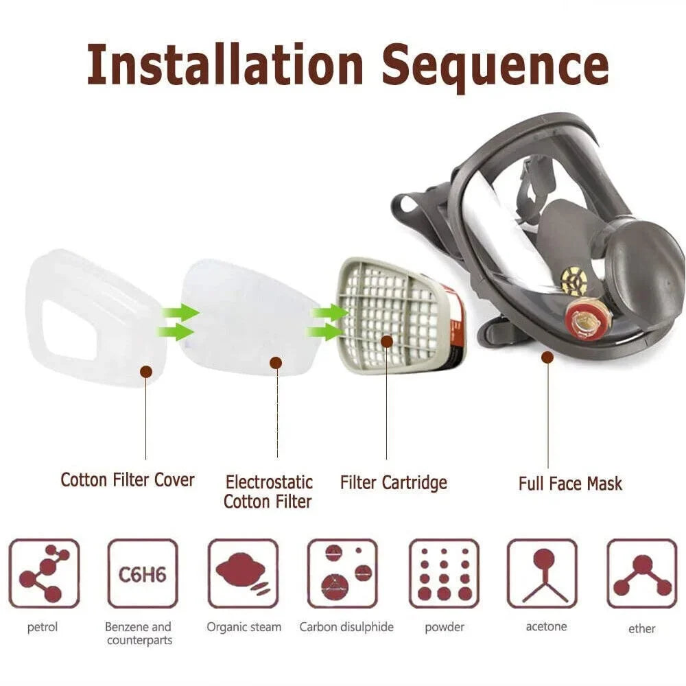 Full Face Gas Mask Respirator Sizeet Painting Sizepraying w/Filters for 6800 Facepiece