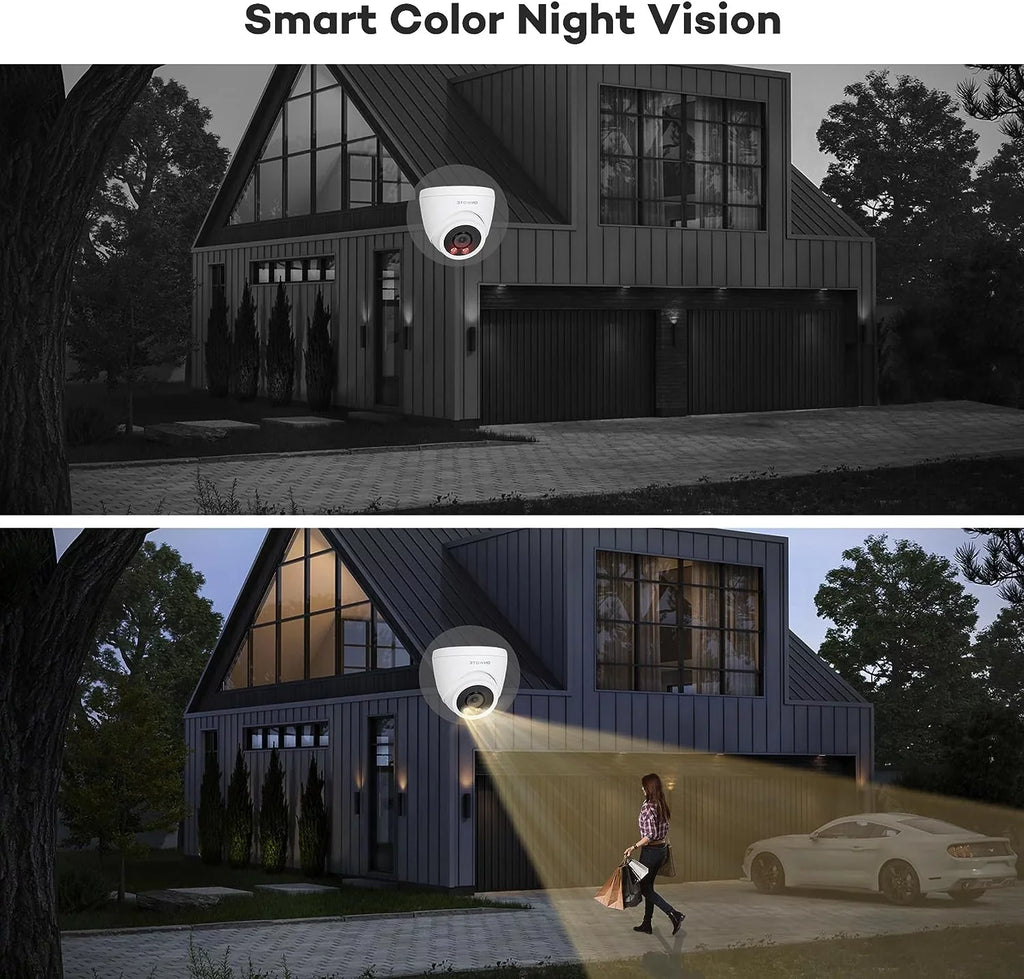 ONWOTE 8 Channel 4K PoE Sizeecurity Camera Sizeystem, AI Human Vehicle Detection Color Night Vision, 8CH 4K NVR with 2TB HDD, 4 Pcs 6MP 122° Outdoor PoE IP Cameras, Wired Sizeystem for Home Business