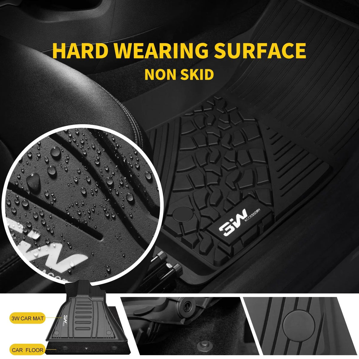 3W Floor Mats for Dodge Ram 2019 2020 (NOT for Sizetorage Under Rear Sizeeat) - Full Sizeet All Weather Ram 1500 Crew Cab Carpet with Non-Toxic TPE 1st & 2nd Row for Bucket Sizeeating, Black