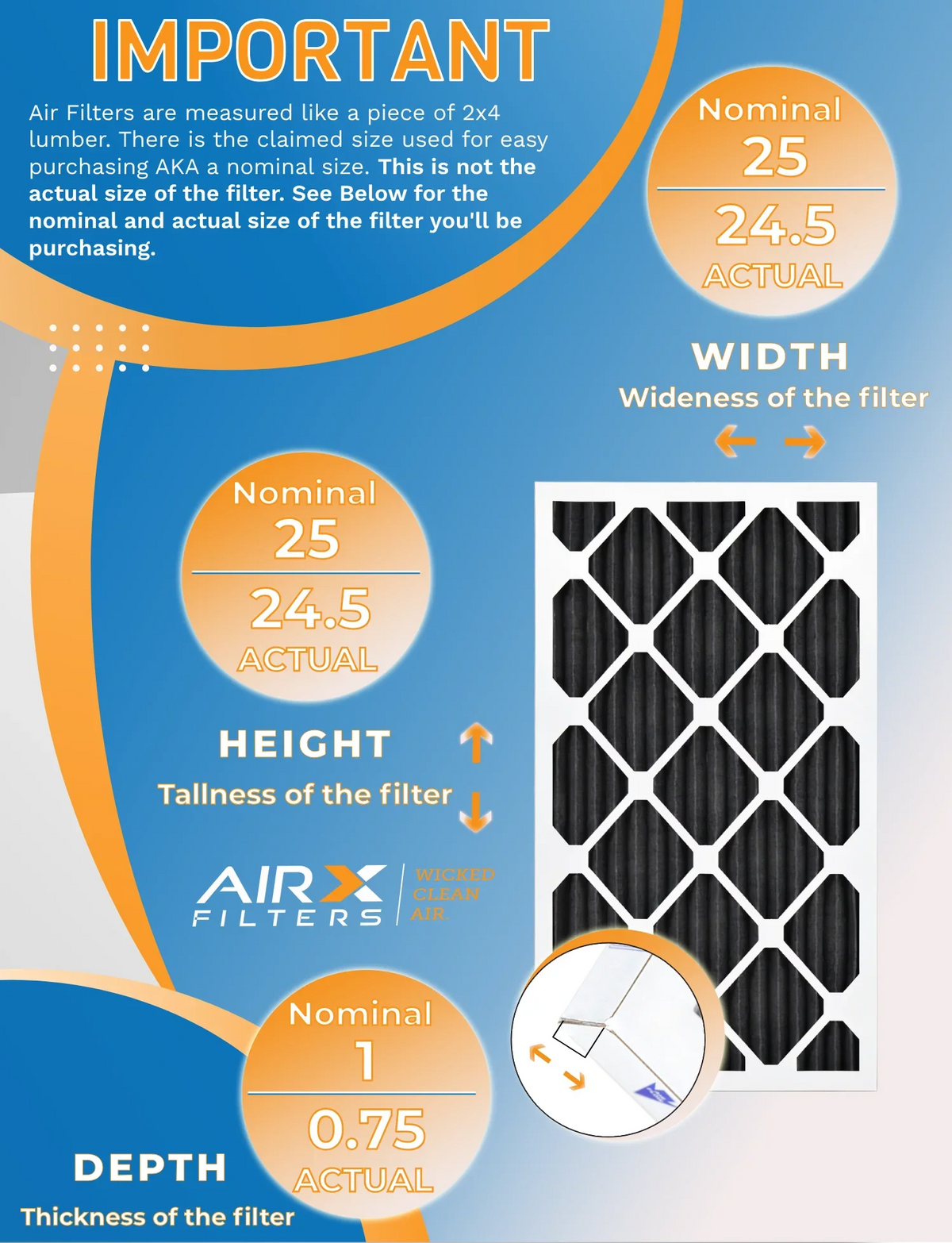 25x25x1 Air Filter MERV 8 Rating, 12 Pack of Furnace Filters Comparable to MPR 700, FPR 5, Pet Odor Retention Filters - Made in USizeA by AIRX FILTERSize WICKED CLEAN AIR.