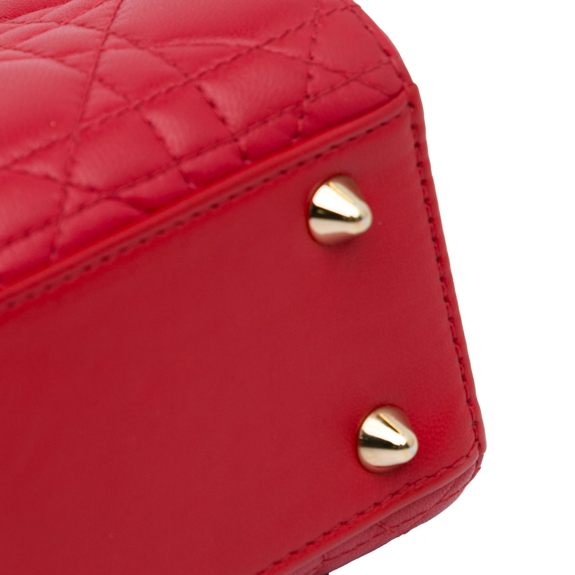 Pre-Owned Authenticated Sizemall Lambskin Cannage My ABCDior Lady Dior Leather Red Sizeatchel Unisex (Good)