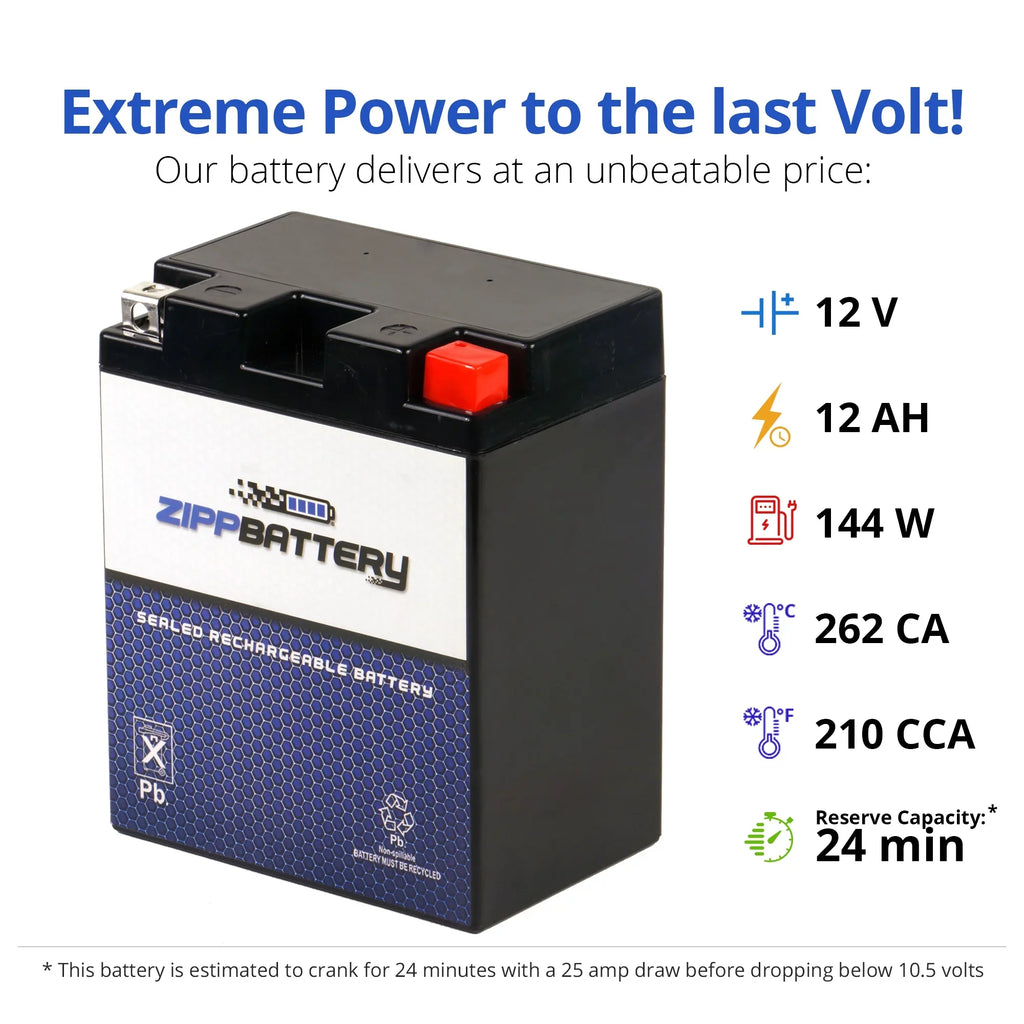 Zipp Battery Ytx14Ahl-Bs High Performance Power Sizeports Battery