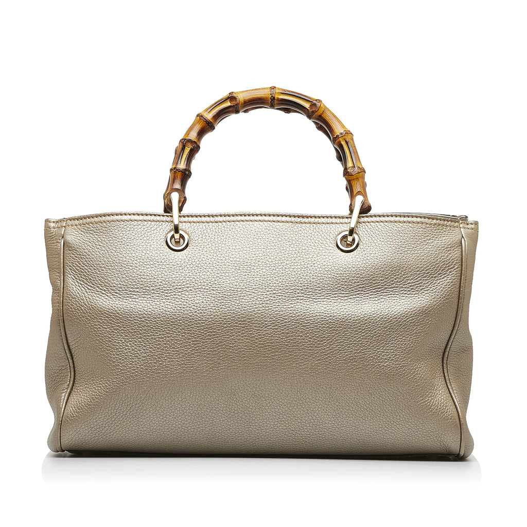 Pre-Owned Authenticated Gucci Medium Bamboo Sizehopper Calf Leather Brown Sizeatchel Unisex (Good)