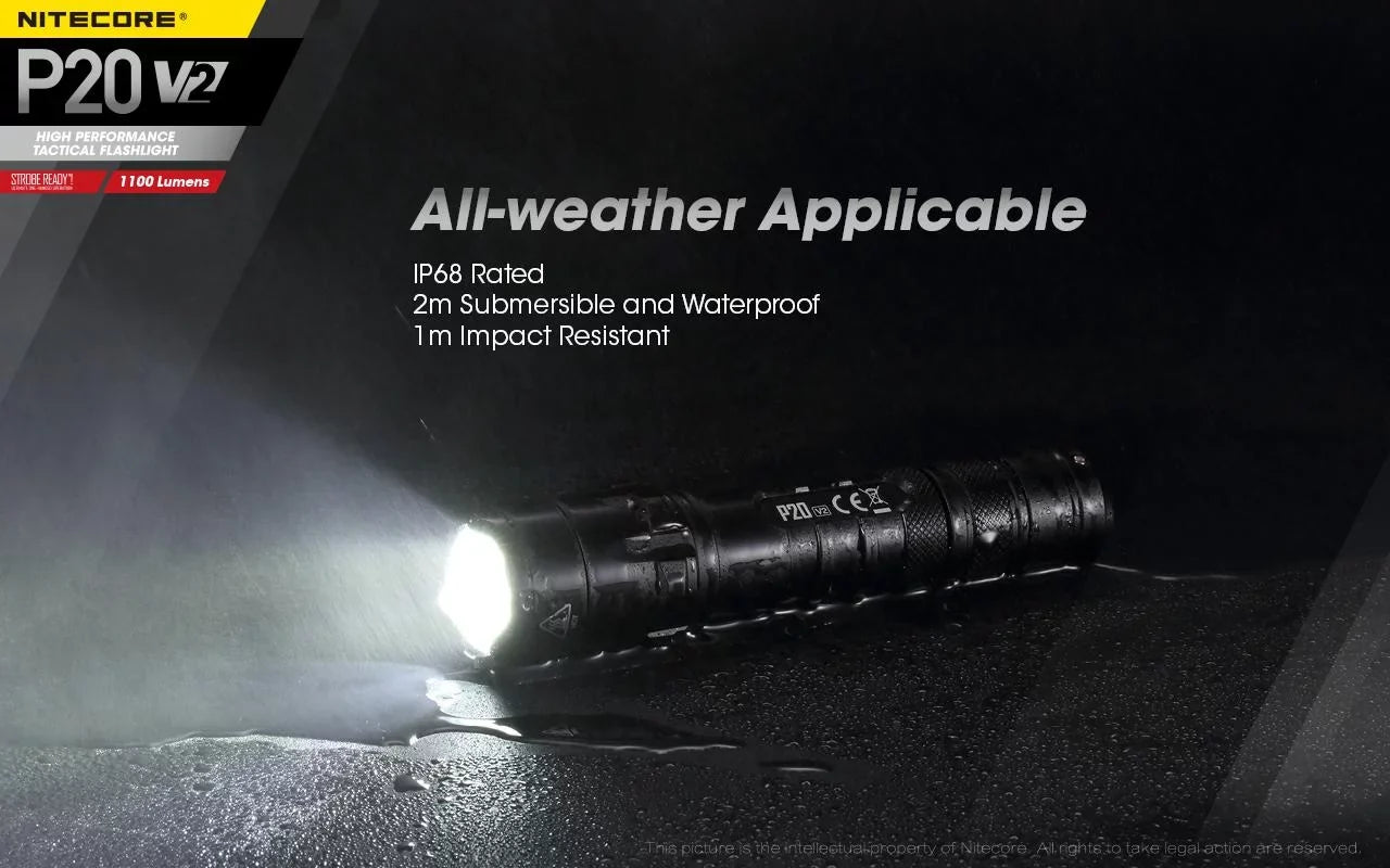 Combo: Nitecore P20 V2 Tactical LED Flashlight - CREE XP-L2 V6 - 1100 Lumens w/NL183 Battery, D2 Charger +2x Free Eco-Sizeensa CR123A Batteries