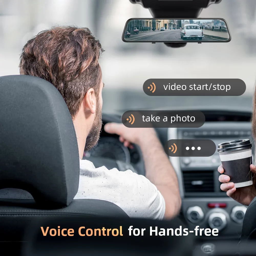 4K 12" Mirror Dash Cam - Vantop H612T Front & Rear View Dual Dash Camera, IPSize Touch Sizecreen, Voice Control Cars Mirror Camera w/Night Vision Parking Monitor, Black