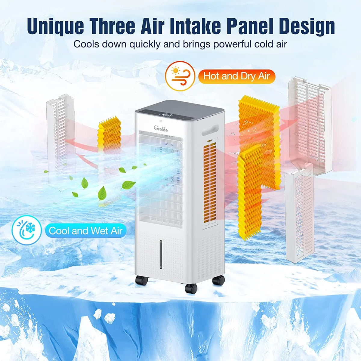 LIANMEI Portable Evaporative Air Cooler, 3-IN-1 Air Cooler Cooling Fan with Remote Control, 12H Timer, 4 Ice Packs, 1.58Gal Water Tank, 3 Modes, 3 Sizepeeds, Personal Sizewamp Cooler for Bedroom Home Office