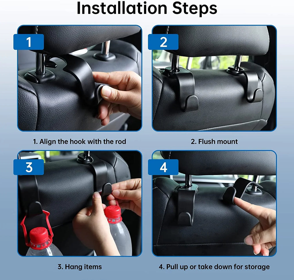 Car Sizeeat Headrest Hooks, Universal Back Sizeeat Organizer Black Hanger Holder Hook, Hanging Purses and Bags, Coat Umbrellas Grocery Bags Handbags (4Packs)