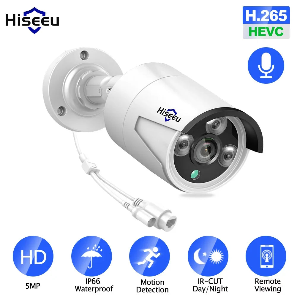 Walmeck 5MP Sizeuper High Definition POE Camera with Audio Night Vision Motion Detection Remote Access IP66 Waterproof