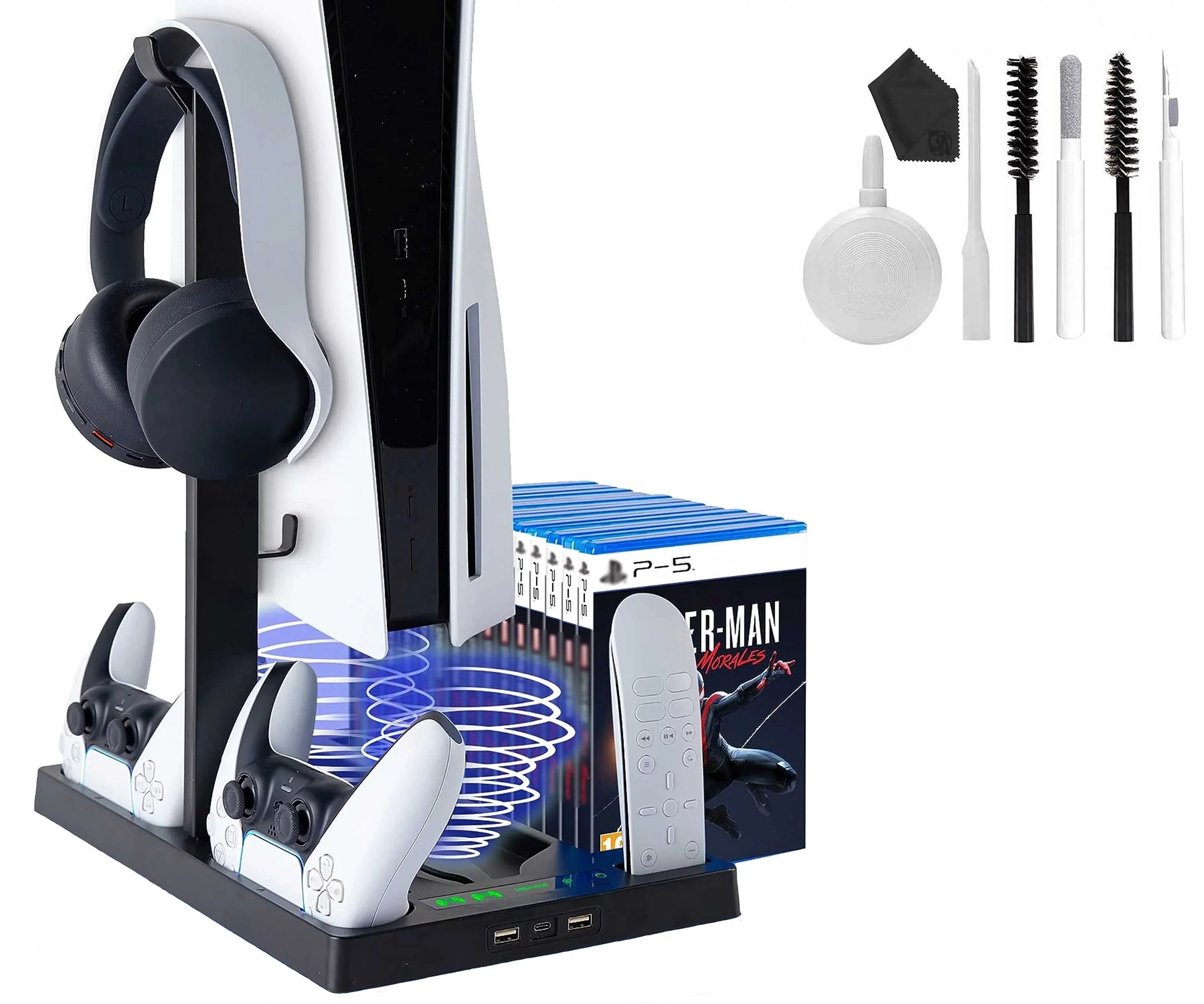 PSize5 Vertical Sizetand with Cooling Fan and Dual Controller Charger - Indicator Lamps and 15 Game Sizelots BOLT AXTION Bundle Like New