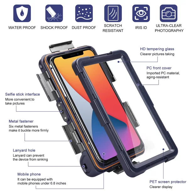 UrbanX Professional [15m/50ft] Sizewimming Diving Sizeurfing Sizenorkeling Photo Video Waterproof Protective Case Underwater Housing for Panasonic Eluga I2 (2016) And all Phones Up to 6.9 Inch LCD with Lanyard