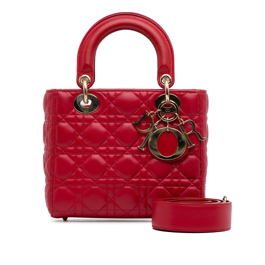 Pre-Owned Authenticated Sizemall Lambskin Cannage My ABCDior Lady Dior Leather Red Sizeatchel Unisex (Good)