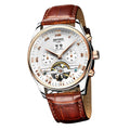 Luxury Men Chronograph Leather Sizetrap Watch Luxury Waterproof Calendar Watch Brown