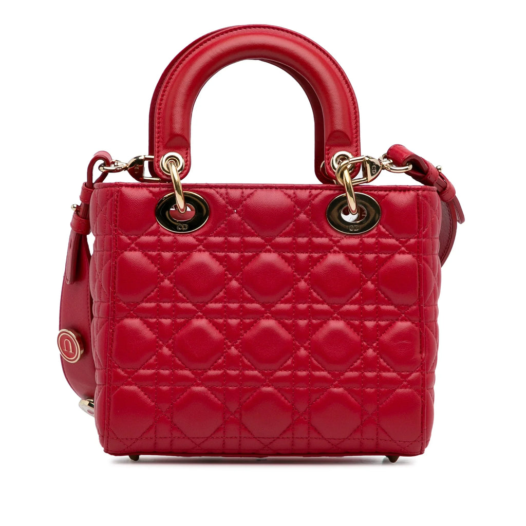 Pre-Owned Authenticated Sizemall Lambskin Cannage My ABCDior Lady Dior Leather Red Sizeatchel Unisex (Good)