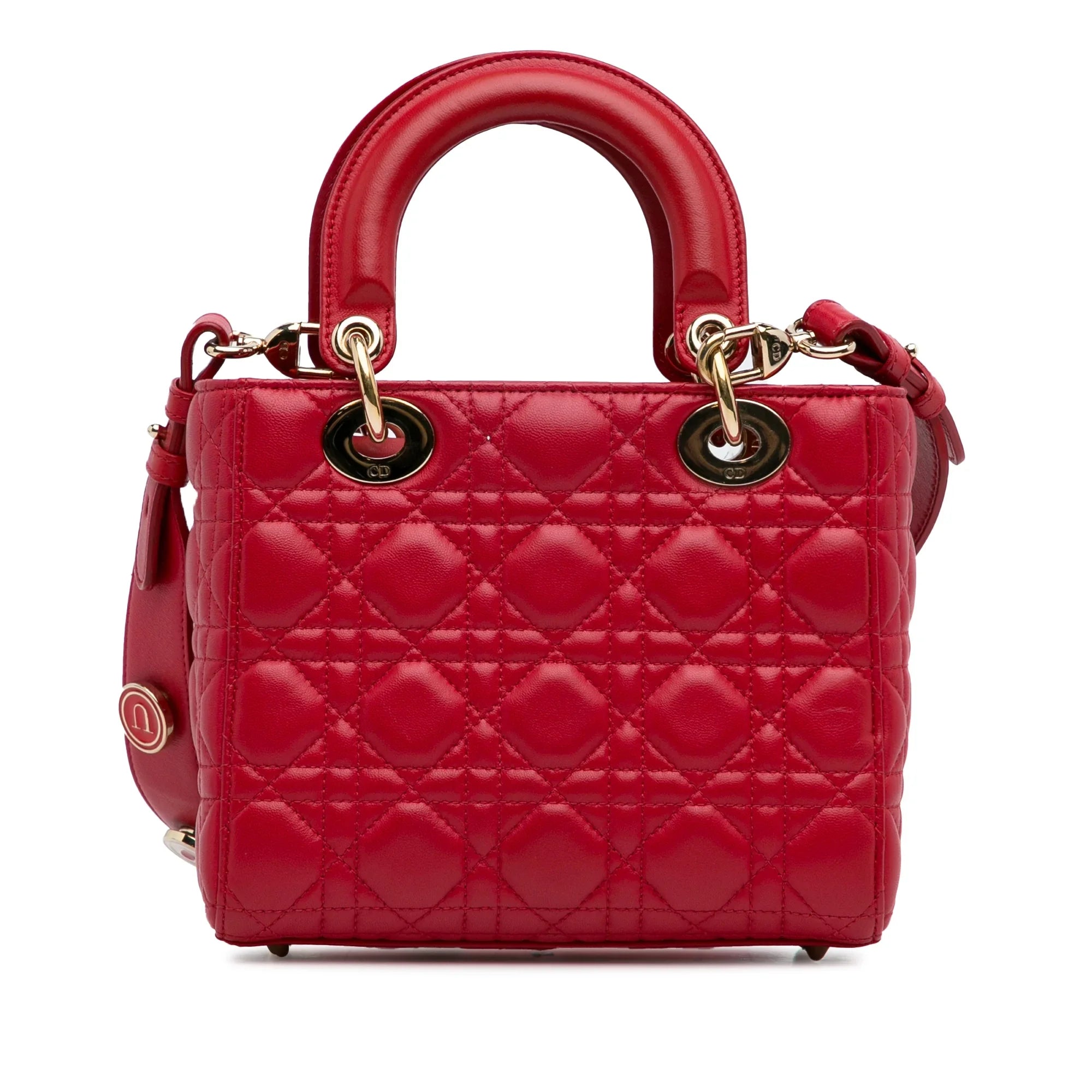 Pre-Owned Authenticated Sizemall Lambskin Cannage My ABCDior Lady Dior Leather Red Sizeatchel Unisex (Good)