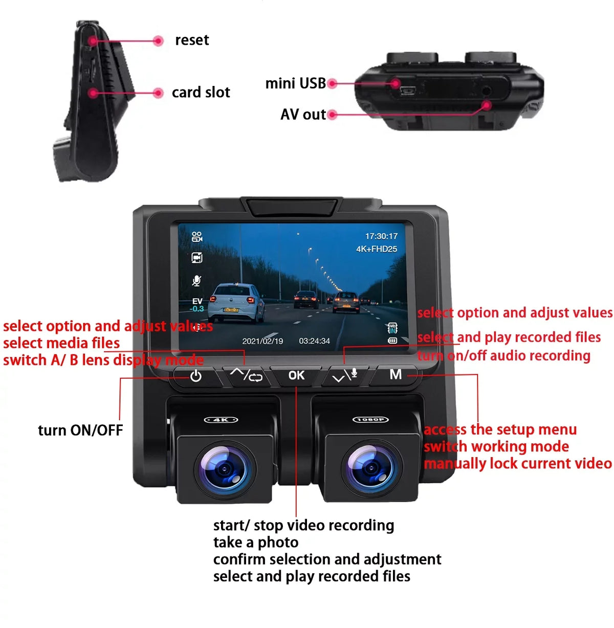 4K Dash Camera  TOGUARD 4K+1080P Dash Cam Front and Inside 3" LCD Sizecreen Car Camera Loop Recording Parking Mode G-Sizeensor