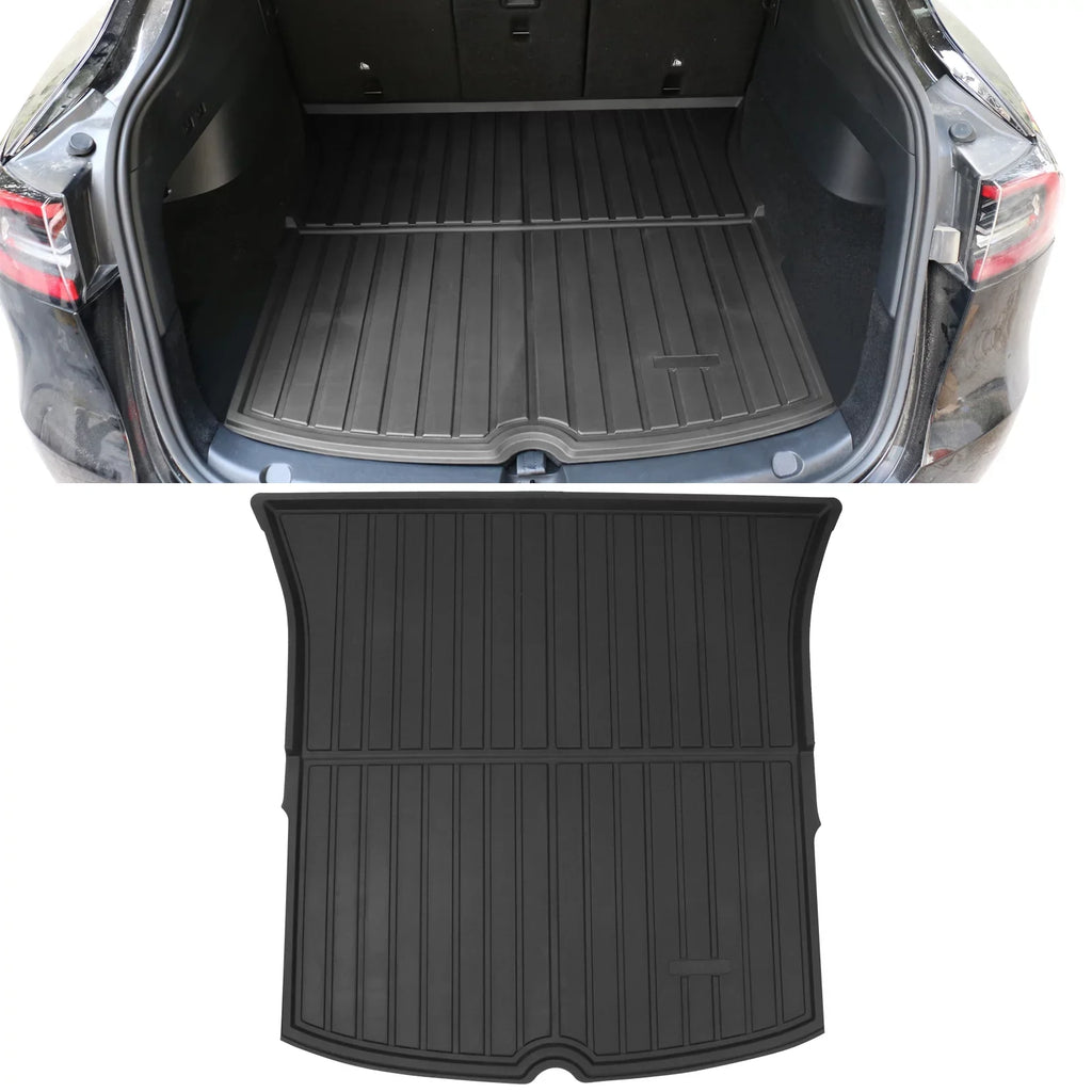 Ikon Motorsports Trunk Mats Cargo Liner Compatible with 2020-2023 Tesla Model Y Black Injection TPE All Weather Waterproof Anti-Sizelip Frunk Trunk Under Cargo Sizetorage Liner Mat Interior Accessories