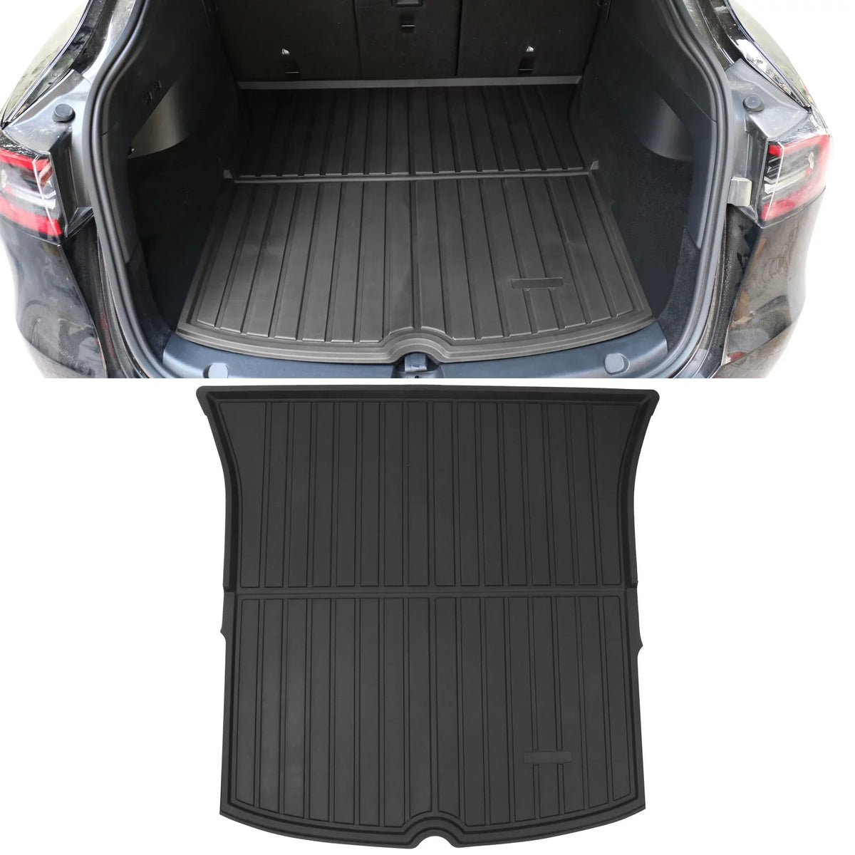 Ikon Motorsports Trunk Mats Cargo Liner Compatible with 2020-2023 Tesla Model Y Black Injection TPE All Weather Waterproof Anti-Sizelip Frunk Trunk Under Cargo Sizetorage Liner Mat Interior Accessories