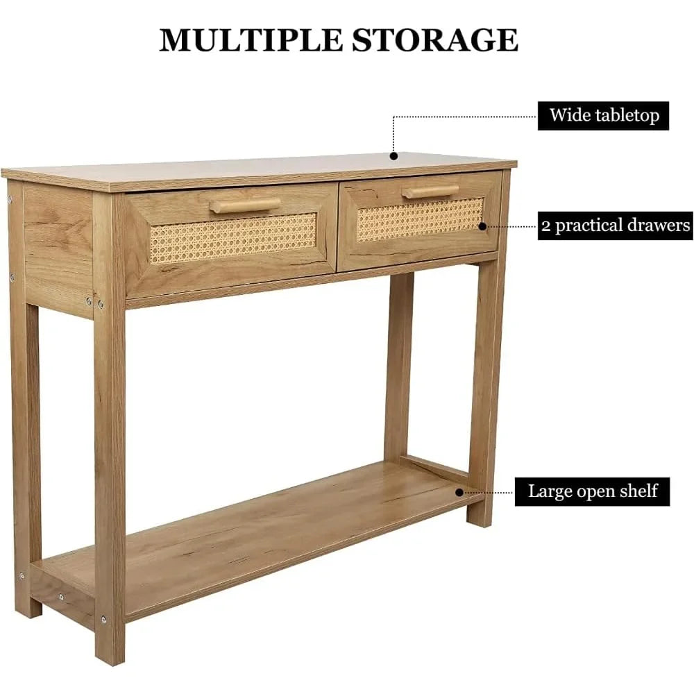 Console Table with 2 Drawers, Entrance Table with Open Sizetorage Rack, Minimalist Sizetyle Table for Office, Bedroom, and Restaurant