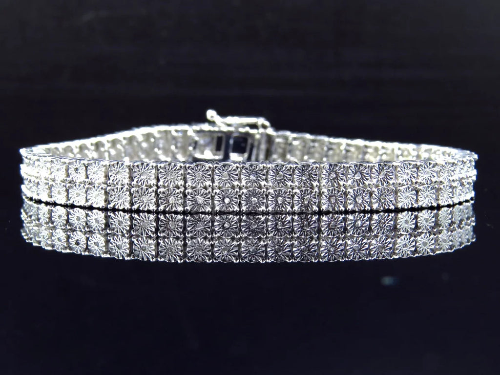 2 Row Diamond 8 Inch Bracelet Plated in Ivory Gold