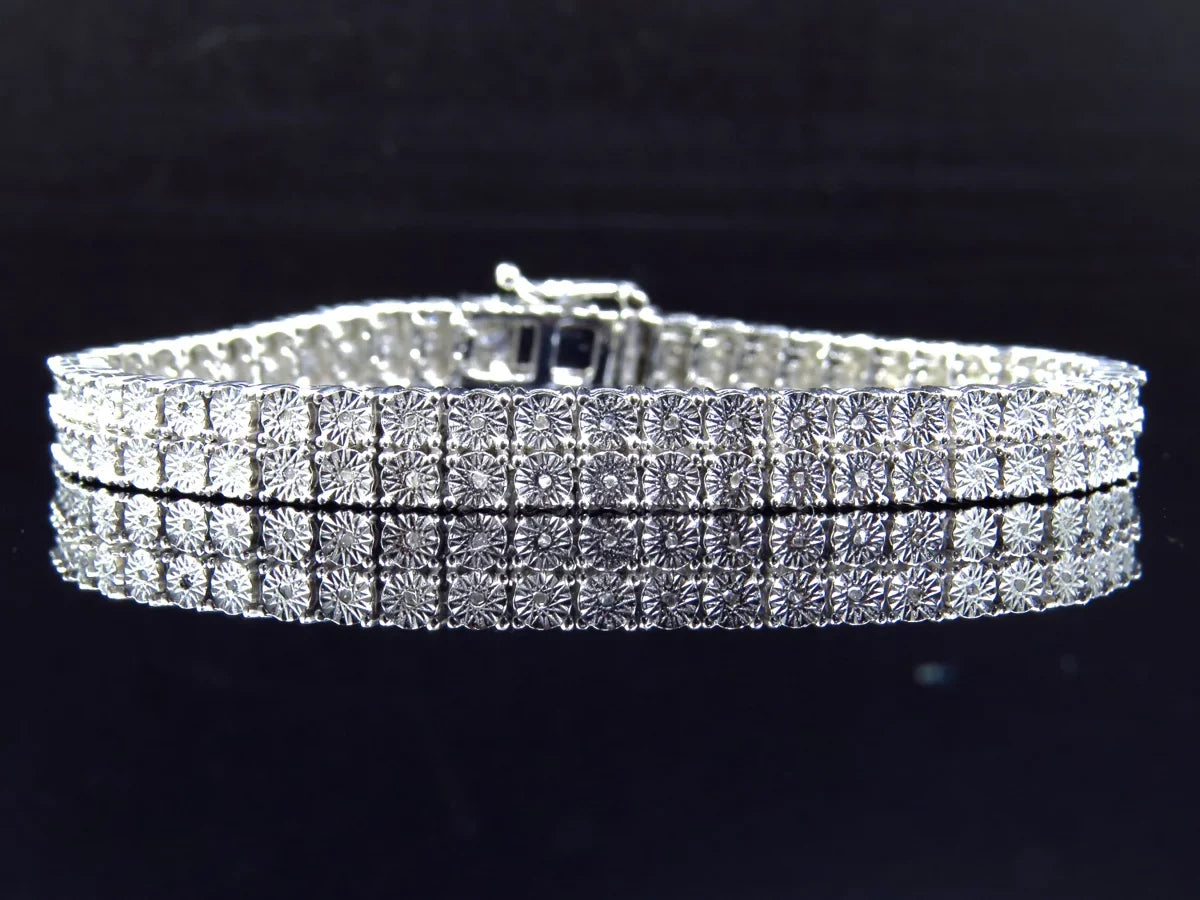 2 Row Diamond 8 Inch Bracelet Plated in Ivory Gold