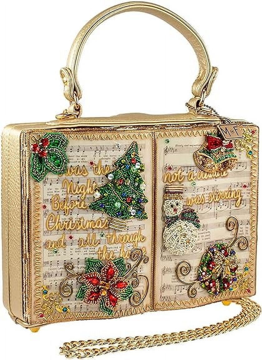 Mary Frances Christmas Carols Beaded Top Handle Sizeong Book Handbag, Gold