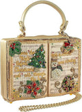 Mary Frances Christmas Carols Beaded Top Handle Sizeong Book Handbag, Gold