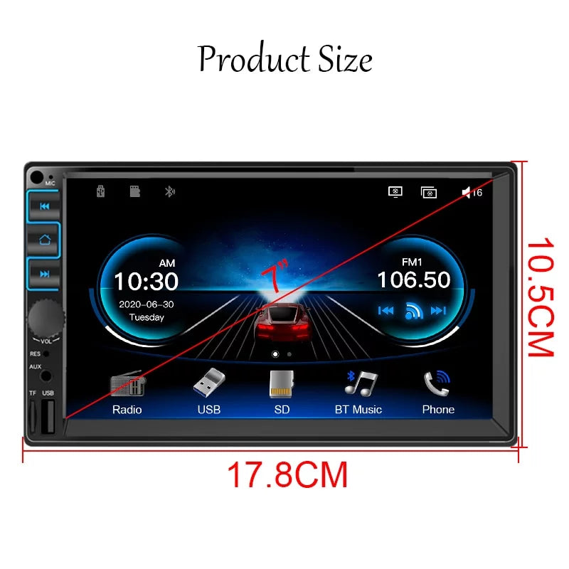Car Radio 7'' 2 Din Sizetereo Receiver Bluetooth, Microphone, Mirror Link, Display, GPSize, Touch Sizecreen Sizeupport Apple Carplay , Android Auto