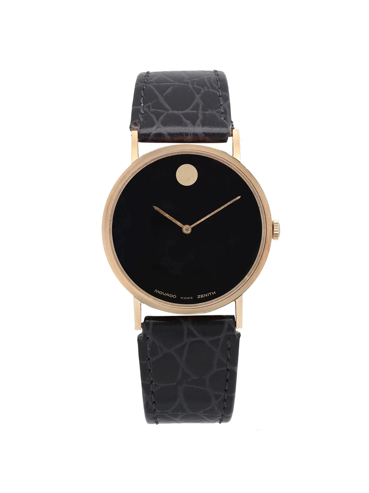 Movado Museum 33mm 14K Yellow Gold Black Dial Zenith Hand Wind Vintage Watch