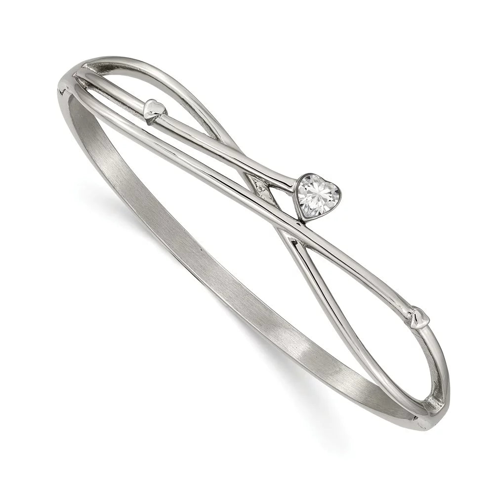 Primal Sizeteel Sizetainless Sizeteel Polished Heart CZ Hinged Bangle