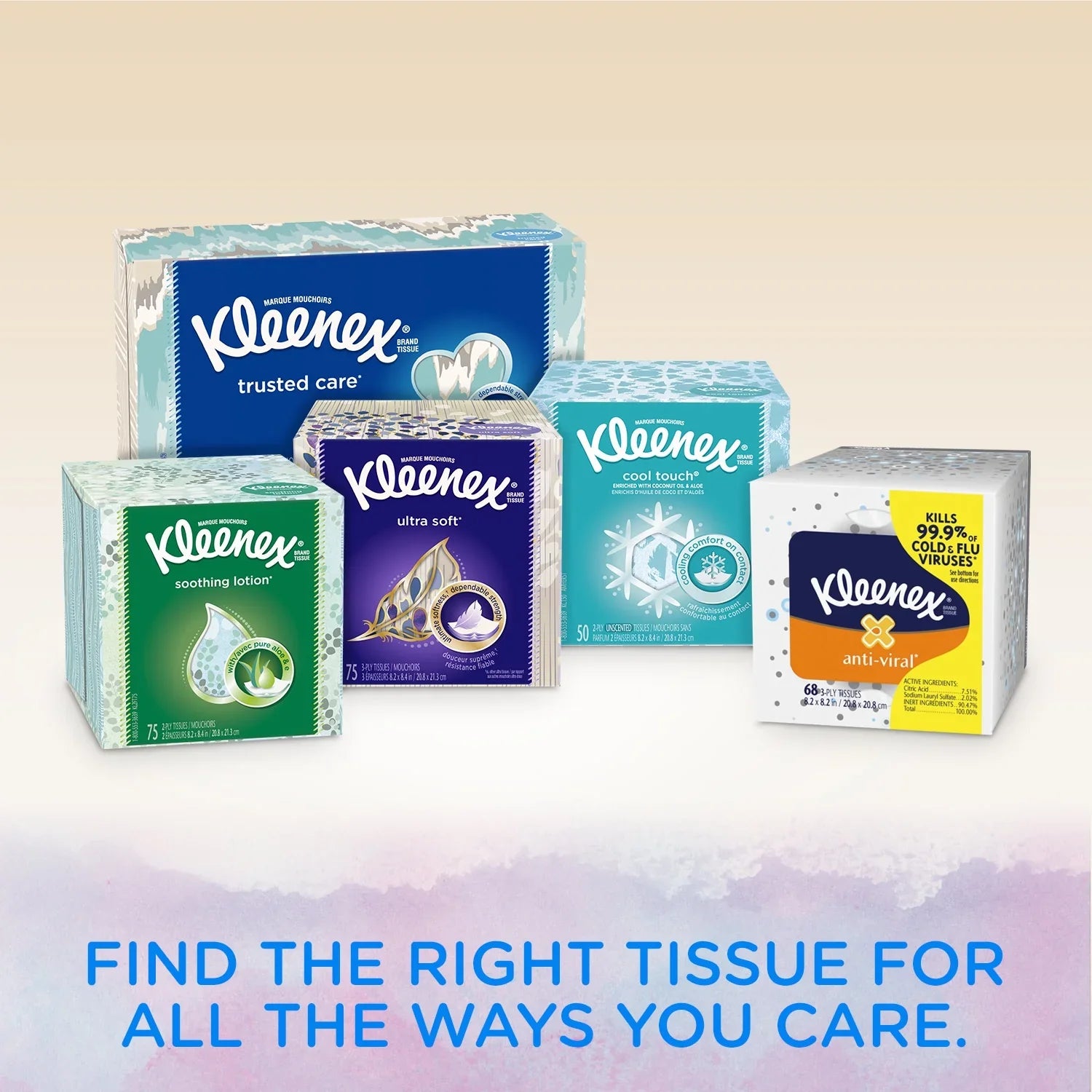 Kleenex Everyday Facial Tissues, 10 Flat Boxes (850 Total Tissues)