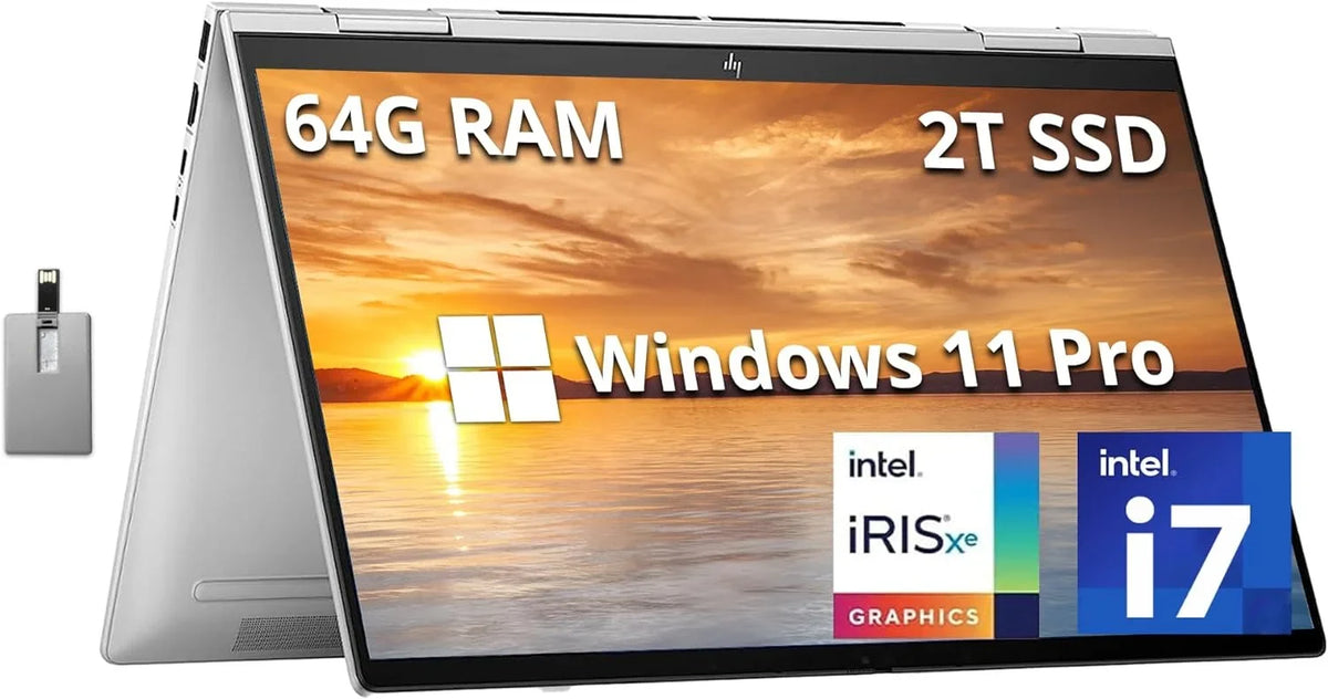 HP Envy x360 2-in-1 15.6" FHD Touchscreen Laptop, Intel Core i7-1260p, 64GB RAM, 2TB SizeSizeD, Backlit KB, HD Webcam, Intel Iris Xe Graphics, Wi-Fi, Bluetooth, Win 11 Pro, Sizeilver, 32GB USizeB Card