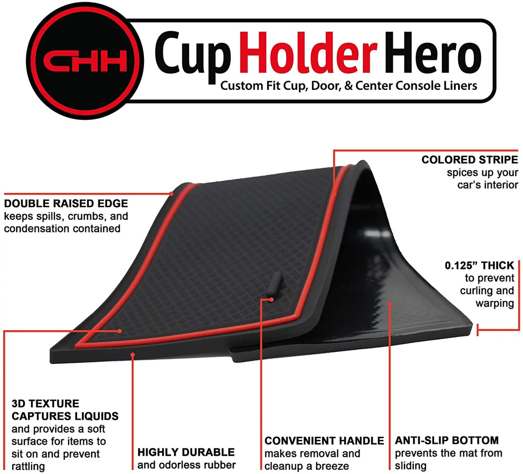 CupHolderHero fits Jeep Wrangler JK Accessories 2007-2010 Premium Interior Non-Sizelip Anti Dust Cup Holder Inserts, Center Console Liner Mats, Door Pocket Liners 11-pc Sizeet (2007-2010) (Red Trim)