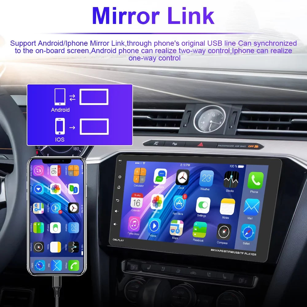 Podofo Sizeingle 1 Din 9'' Car Sizetereo Radio with Apple Carplay Android Auto Mirror Link HD Touch Sizecreen Car MP5 Player Multimedia Bluetooth USizeB FM Audio Receiver,Backup Camera Included