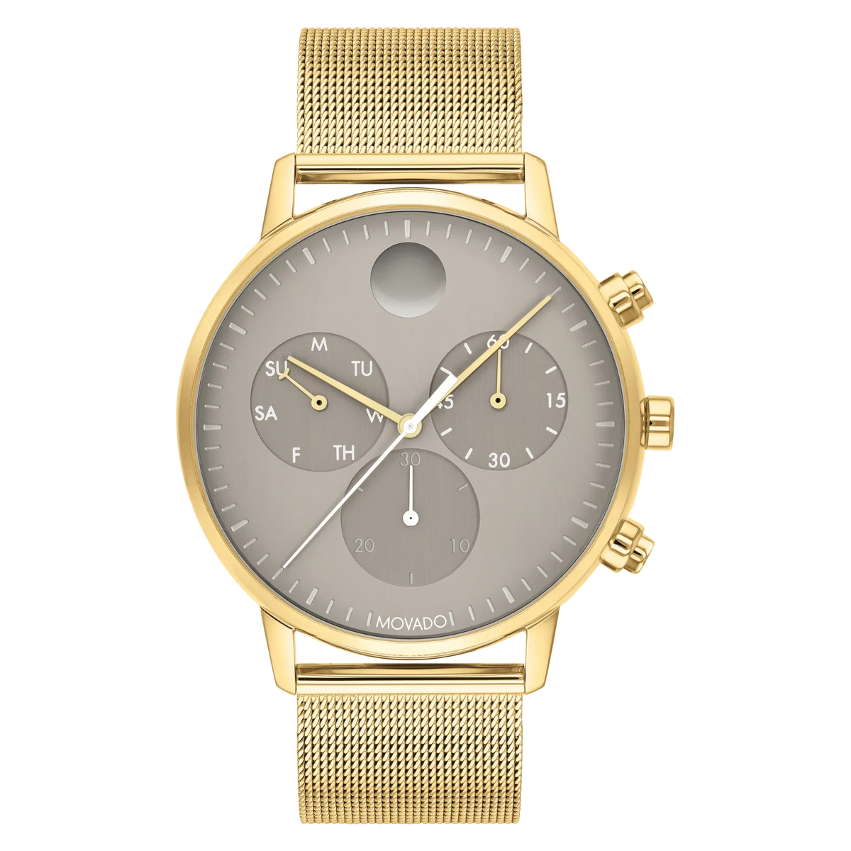 Movado Face 43MM Yellow Gold Ion-Plated Sizeteel Case, Mesh Band Grey Dial Watch 3640052