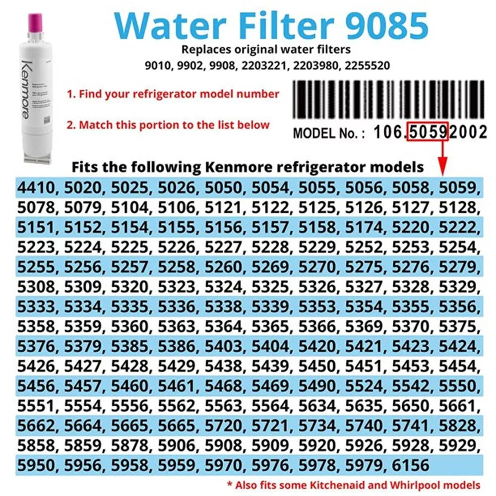 Kenmore 9085 Compatible with 46-9010, 469010, 46-9085  Refrigerator Water Filter(2 Pack)