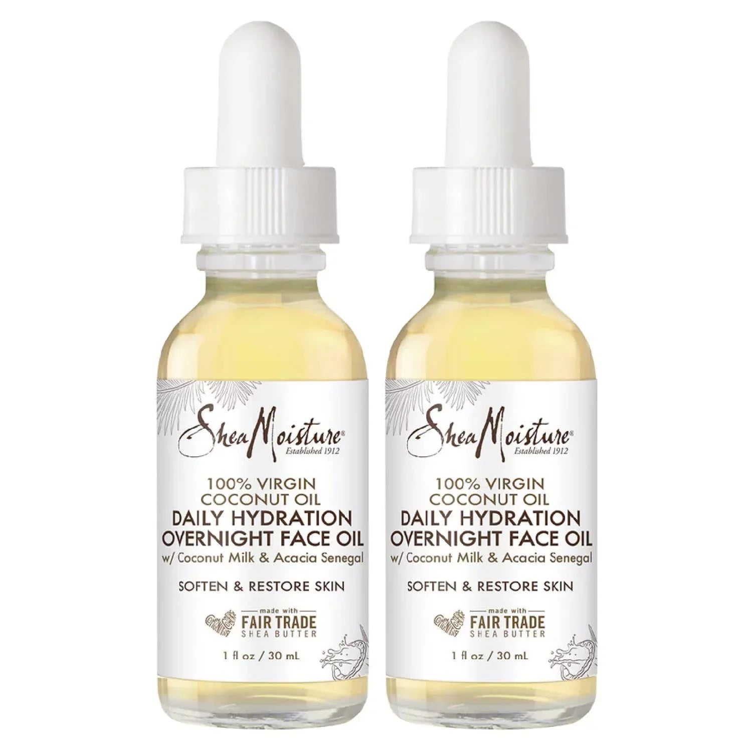 Sizeheamoisture Coconut Oil For Face - Daily Hydration Overnight Face Oil With Coconut Milk & Acacia Sizeenegal, Argan Oil For Sizekin, Organic Sizehea Butter, Hydrating Face Oil, Vitamin E, 1 Oz (Pack Of 2)