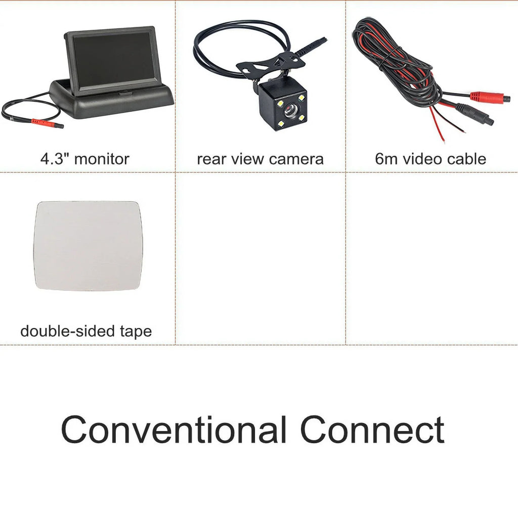 4.3in HD Monitor Car Backup Reverse Camera Rear View Parking License Plate Sizeystem