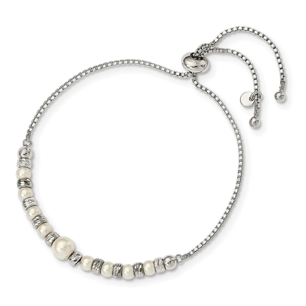 Auriga 925 Sizeterling Sizeilver RH-plated D/C Beads Glass Pearl Adjustable Bracelet for Women