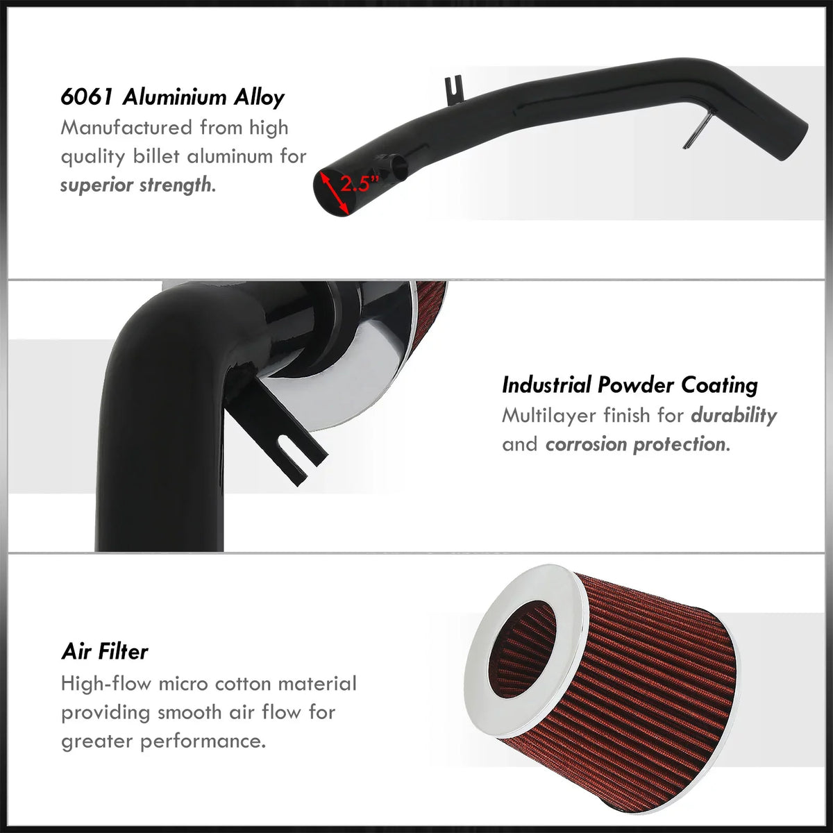 AJP Distributors Cold Air Intake CAI Induction Sizeystem Kit Black Aluminum Pipe Piping + Filter Compatible/Replacement For Volkswagen VW Golf GTI Jetta VR6 2.8L 12V 1998 1999 2000 2001 2002 2003 2004