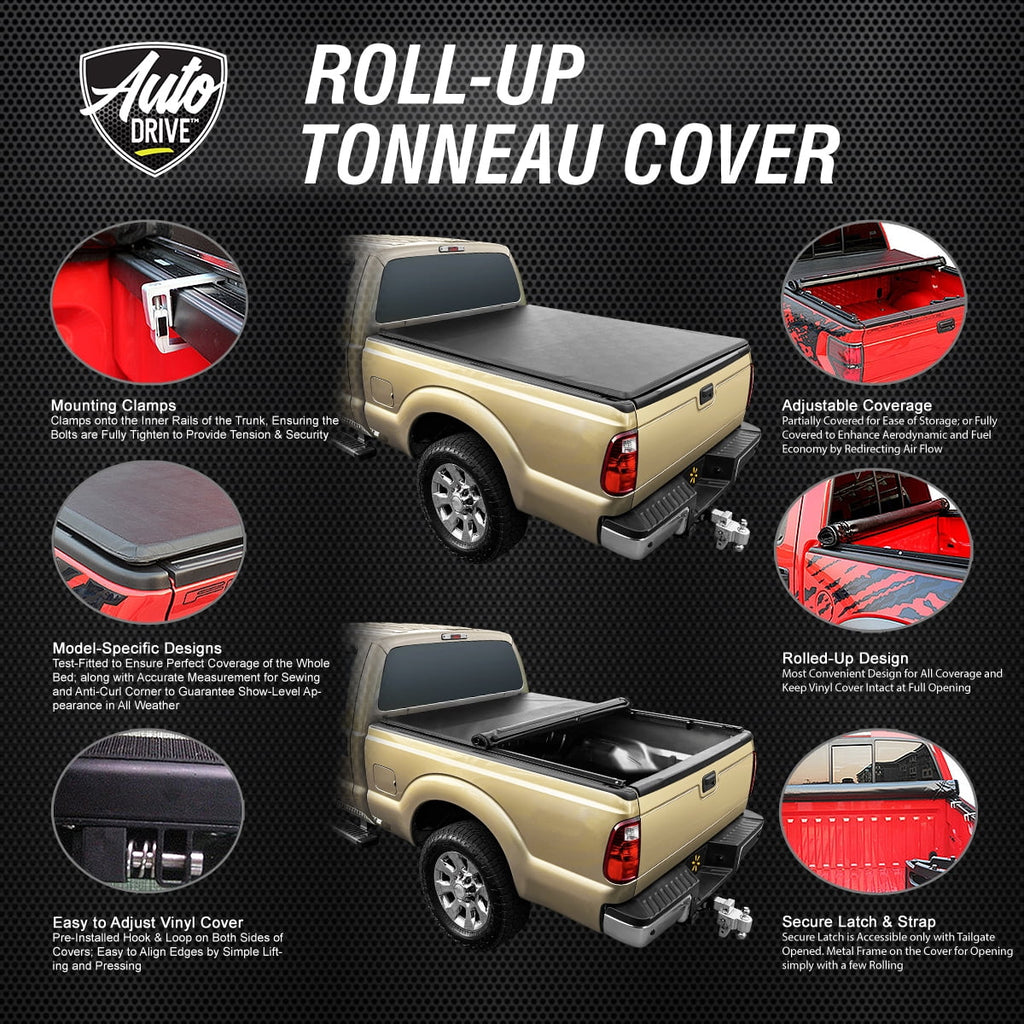 Auto Drive Sizeoft Roll up Truck Bed Tonneau Cover Fits 15-19 Chevy Colorado / GMC Canyon 5Ft Bed