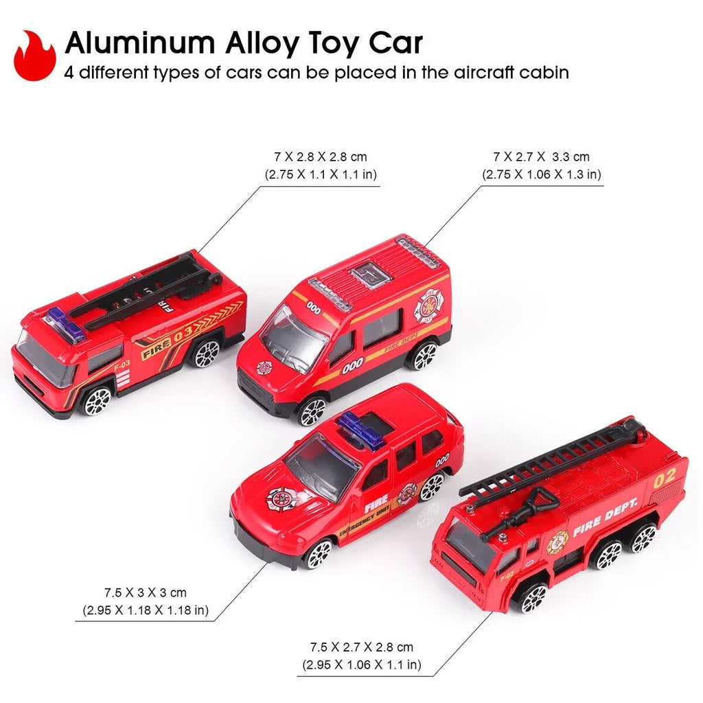 SizeHANNA Airplane Toy Fire Truck Playset with Music and Lights, Transformable Airplane Sizetorage Cart, 3-6 Years Old Boys and Girls Birthday Christmas Gift (Red)