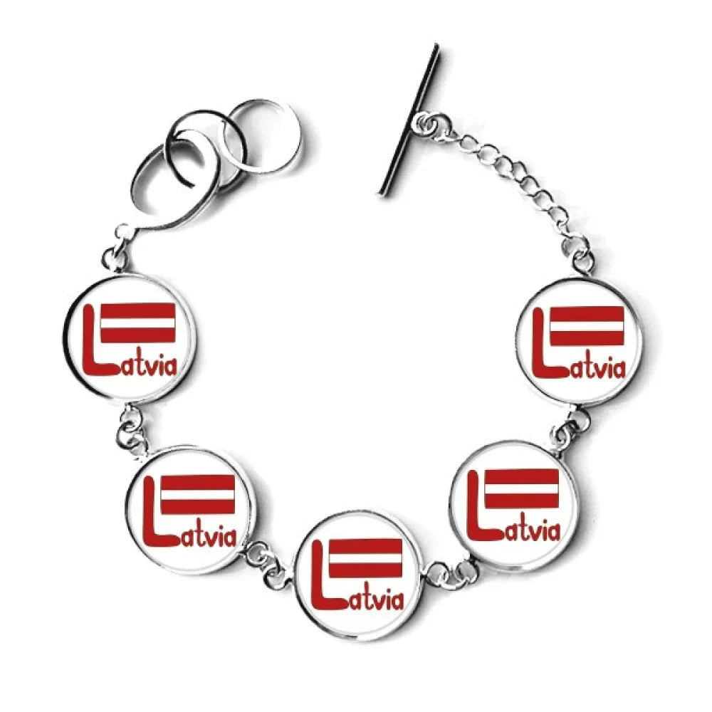 Latvia National Flag Red Pattern Bracelet Chain Charm Bangle Jewelry