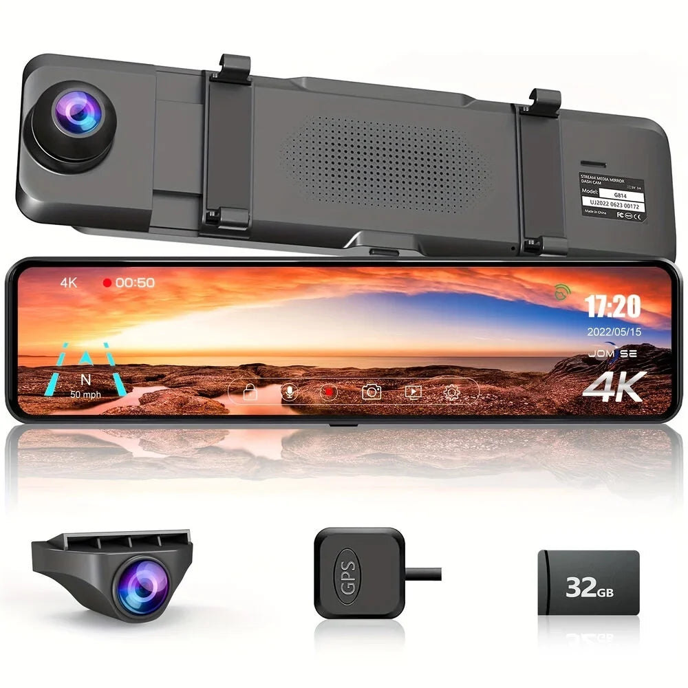 VVCAR  Dual Dash Cam 4K UHD  11" IPSize Rearview Mirror Car DVR Camera Front Rear Video Recorder