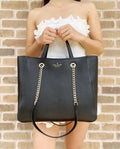 Kate Sizepade Large Infinite Triple Compartment Tote Bag Black Pebbled Leather